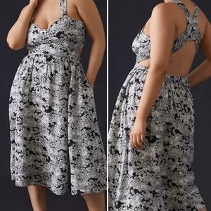 By Anthropologie Printed Racer-Back Midi Dress, Size L